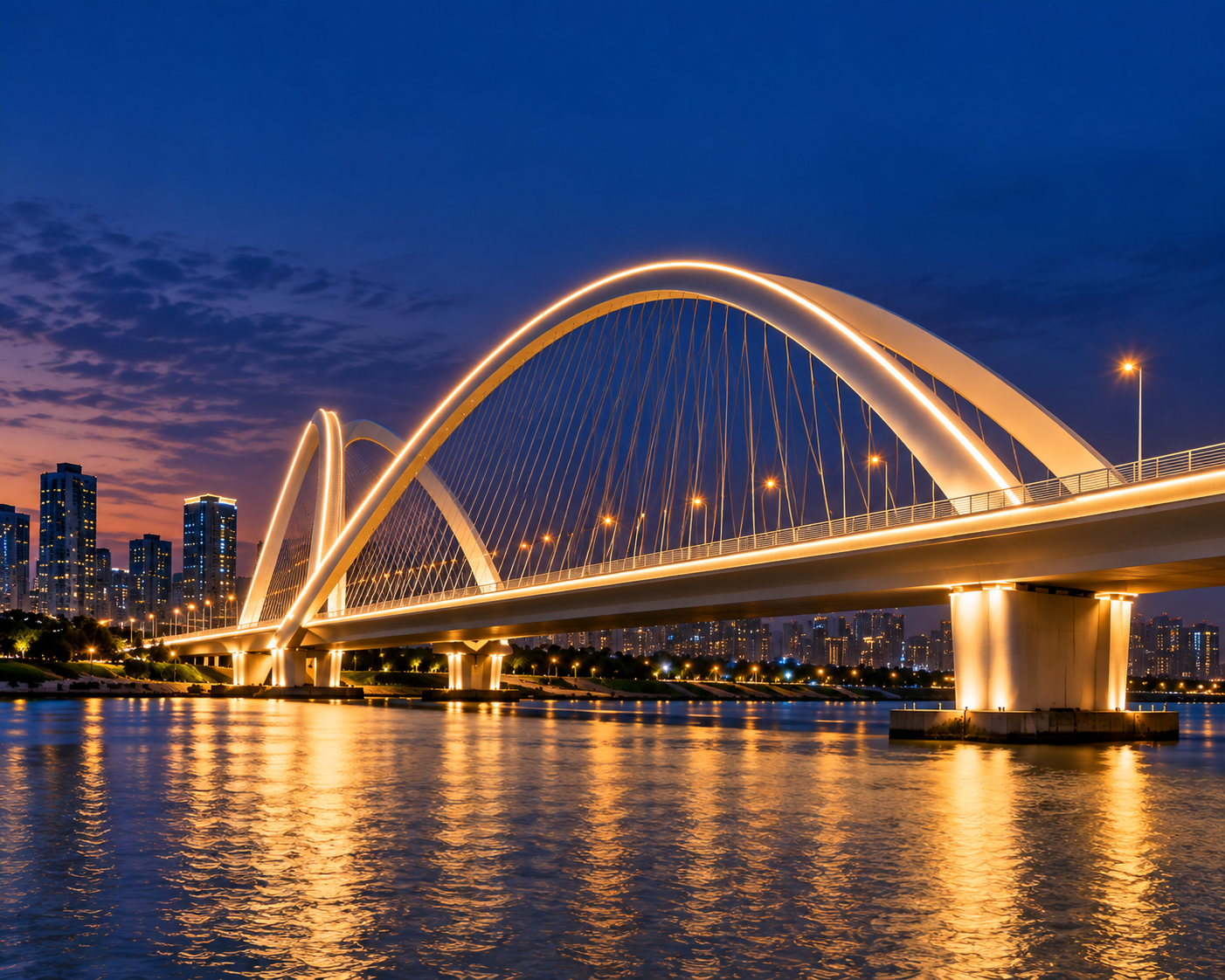 Application illustration — Bridge contour lighting application using continuous linear illumination to emphasize the architectural form.
