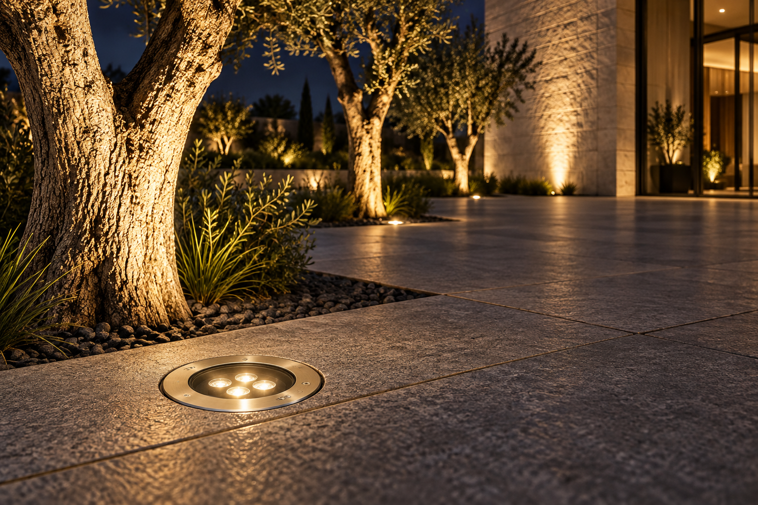 Round in-ground light application scene
