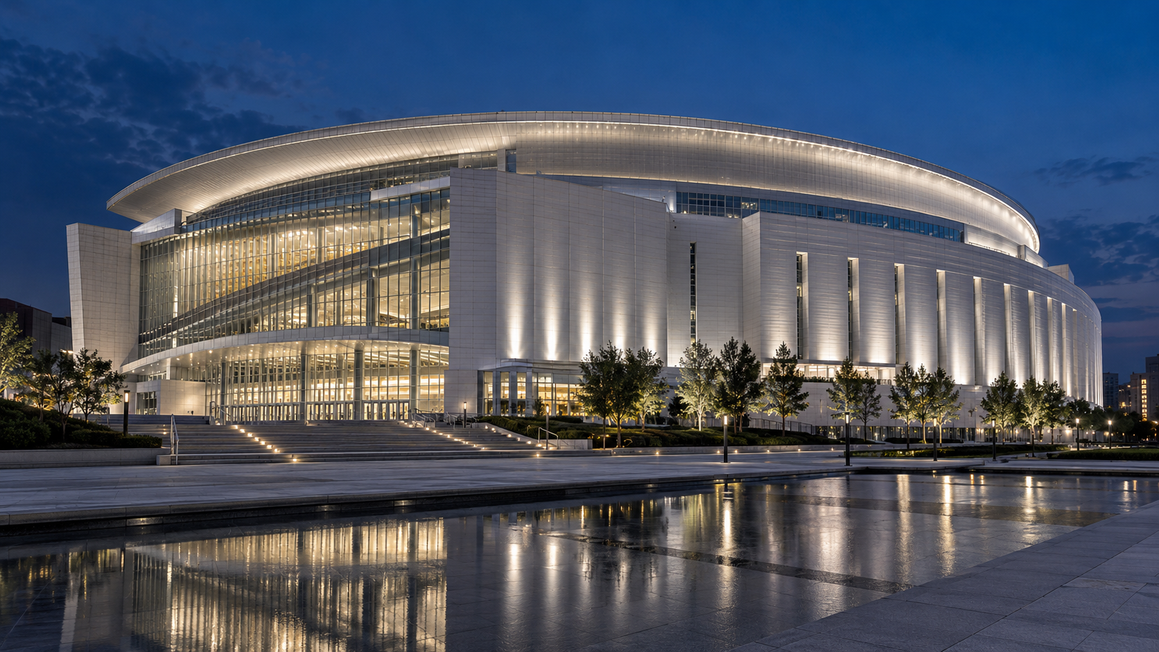 Sports venue façade lighting concept (AI-generated)