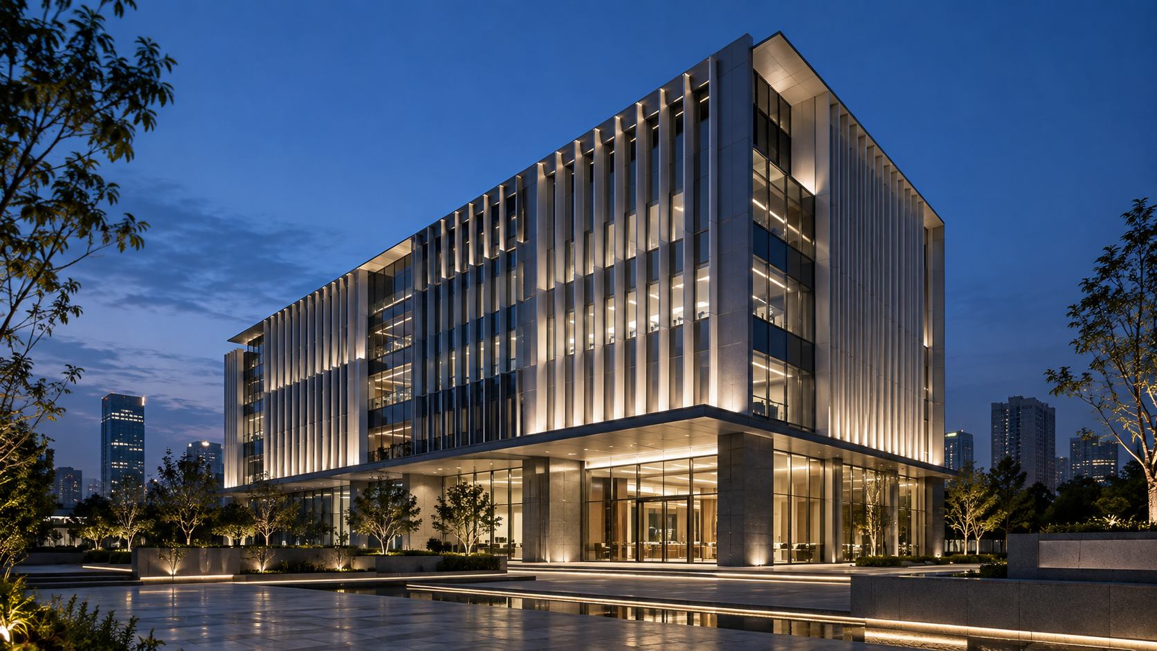 Office façade lighting concept (AI-generated)