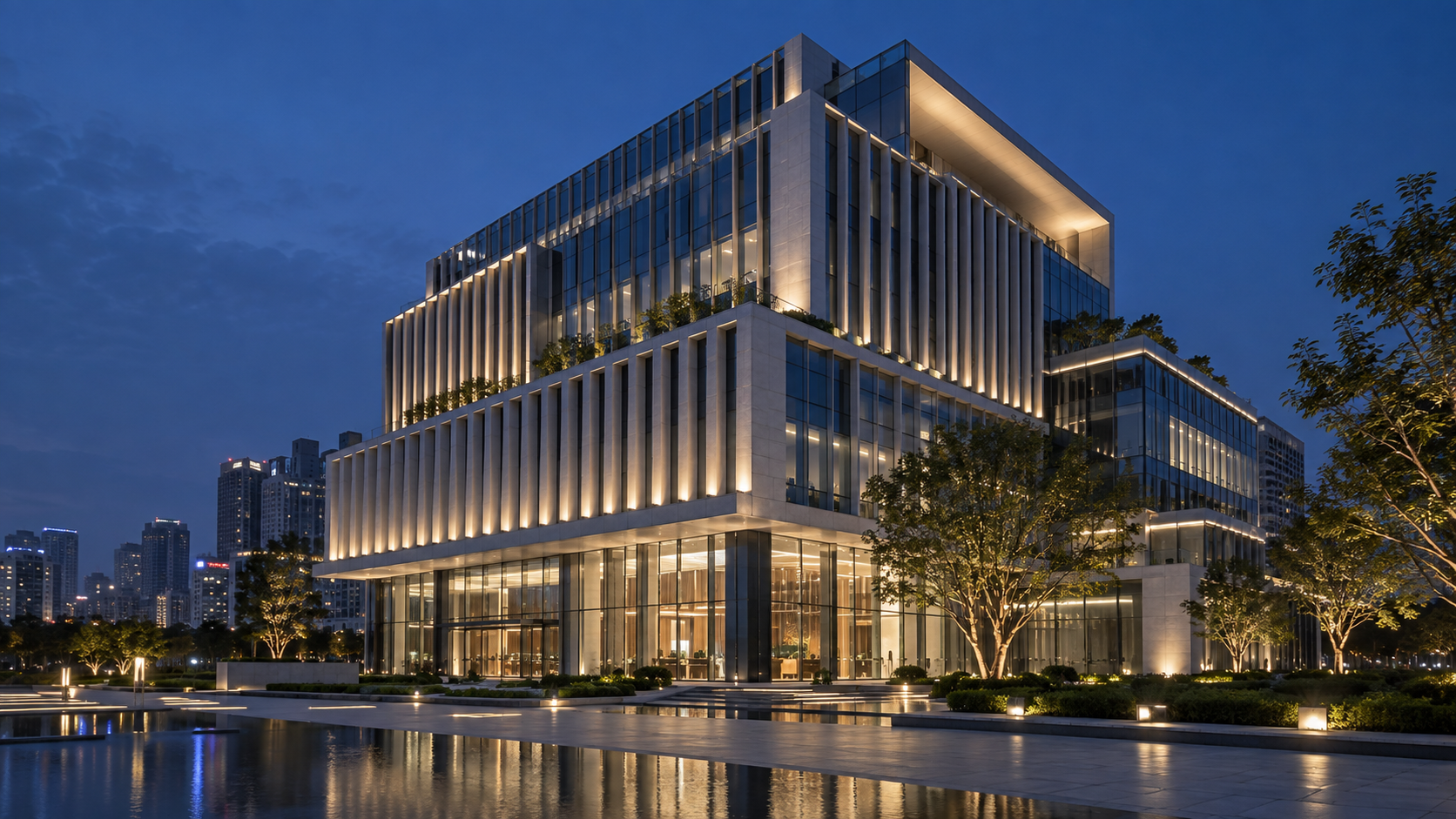 Office façade lighting concept (AI-generated)