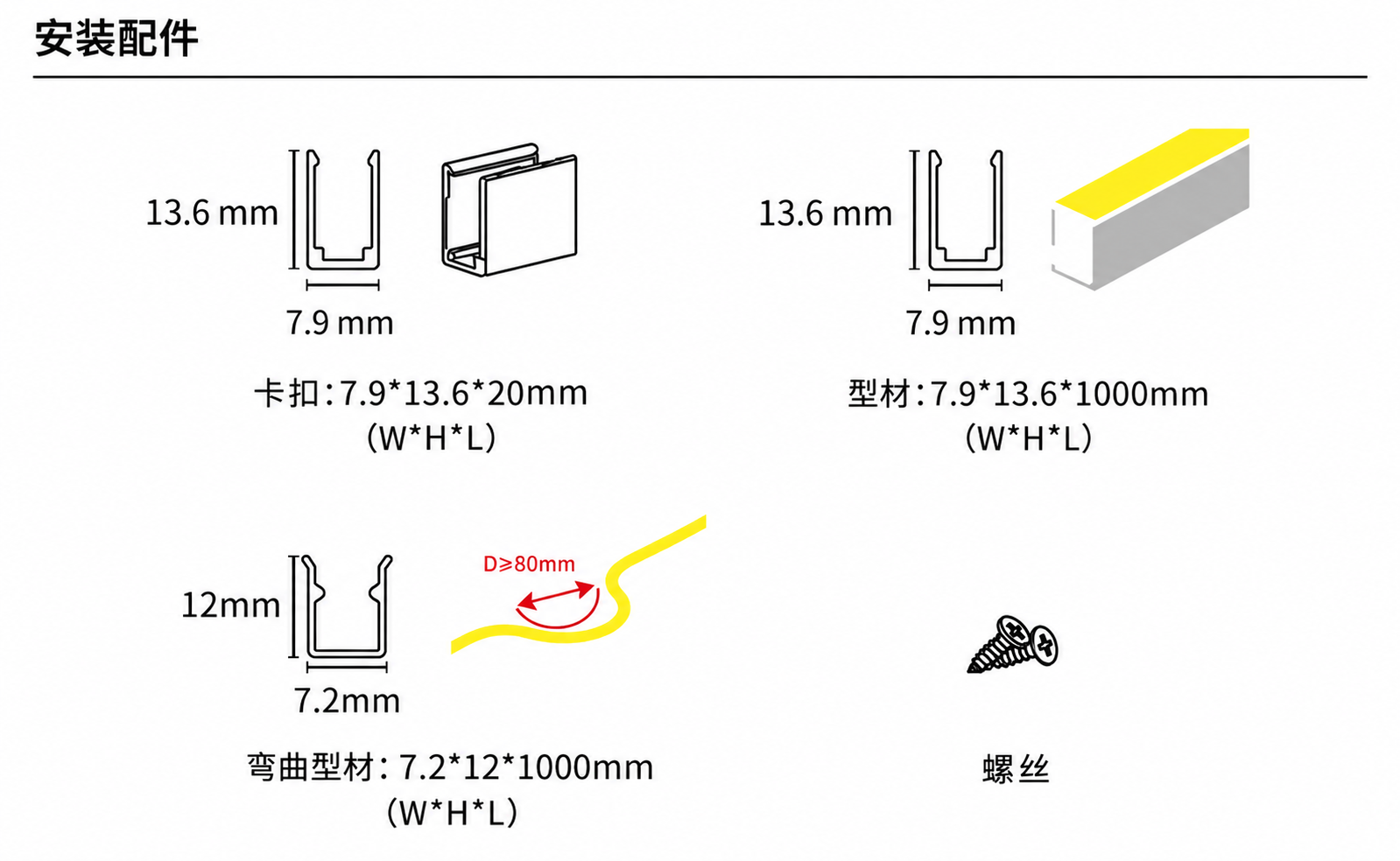 GD-NF-0612-S-BLK 配件与安装方式