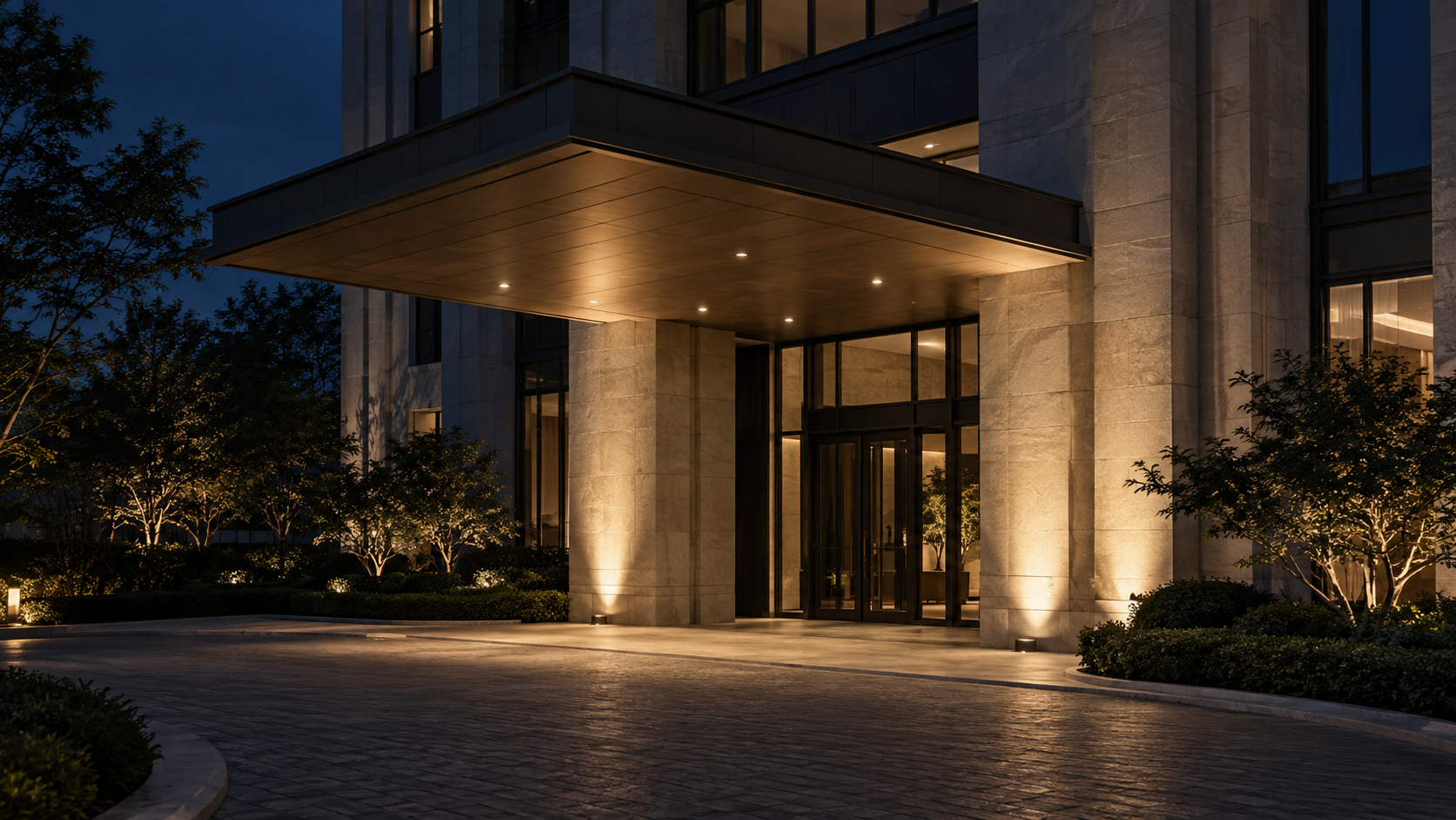 Application illustration — focused lighting for facade columns, entrances and local architectural details.