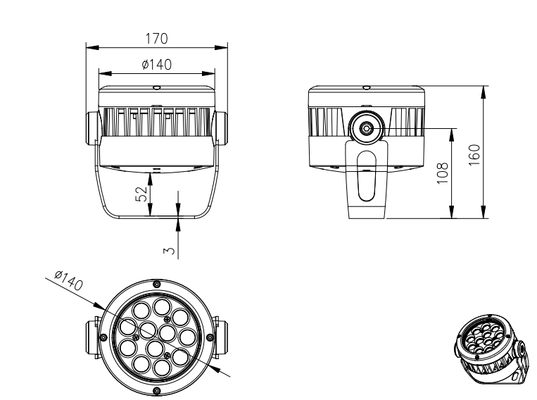 Y145 / Φ140 mm configuration dimensions