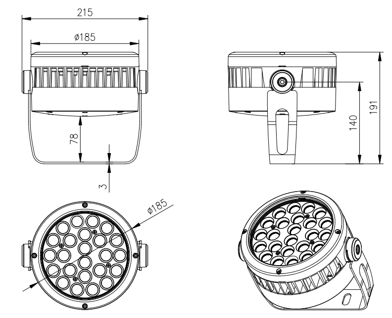 Y185 / Φ185 mm configuration dimensions