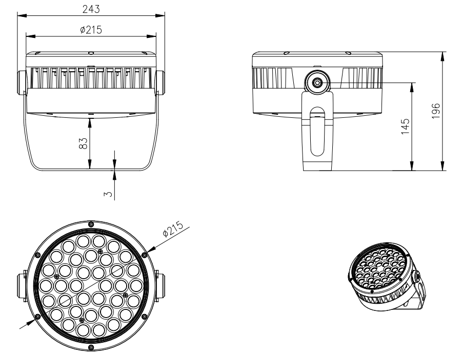 Y215 / Φ215 mm configuration dimensions